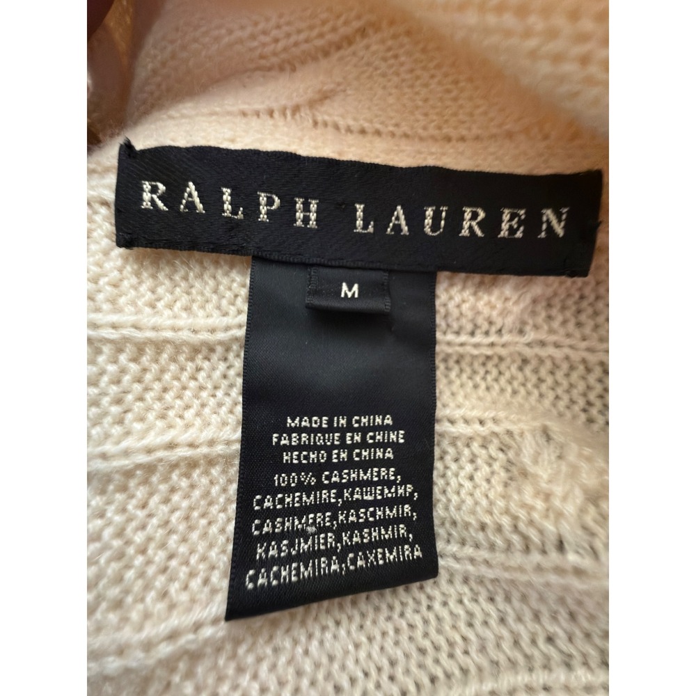 Ralph Lauren 100% Cashmere Cream Knit Open Front Cardigan Sweater Fisherman - Picture 4 of 5